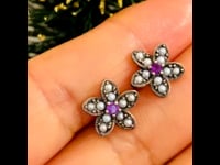 Amethyst, Pearl, Silver Earrings 10733-6746