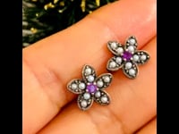 Amethyst, Perle, Silber Ohrringe 10733-6746