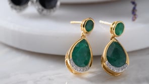 5.50 ct. t.w. Emerald and .14 ct. t.w. Diamond Drop Earrings in 18kt Gold Over Sterling