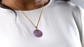 Lavender Jade Good Fortune Chinese Symbol Circle Pendant Necklace in 18kt Gold Over Sterling