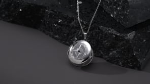 Sterling Silver Compass Locket Pendant Necklace with Sapphire Accents