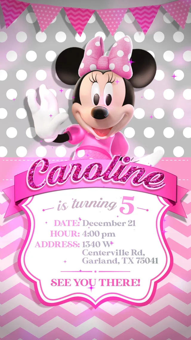 Simple Modern Minnie Mouse Birthday Invitation