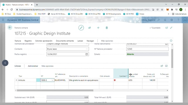 Crear factura de compra manual