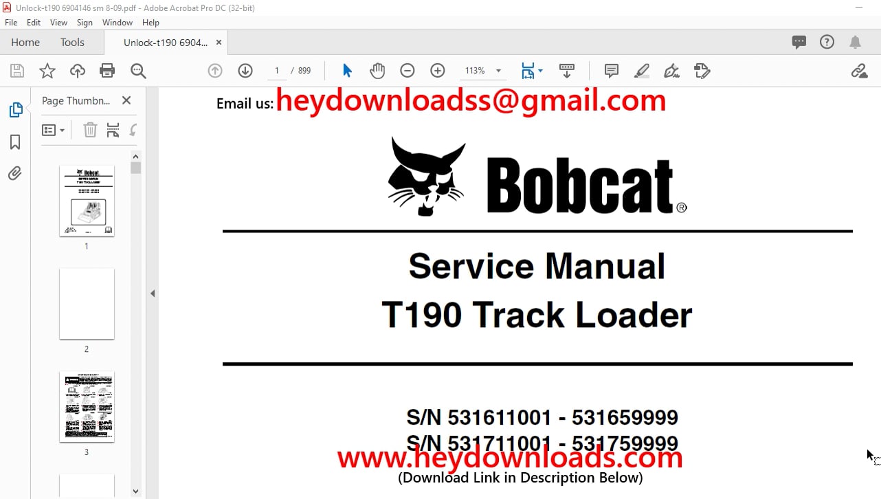 Bobcat T190 Track Loader Service Manual 6904146 (8-09) - PDF DOWNLOAD on  Vimeo