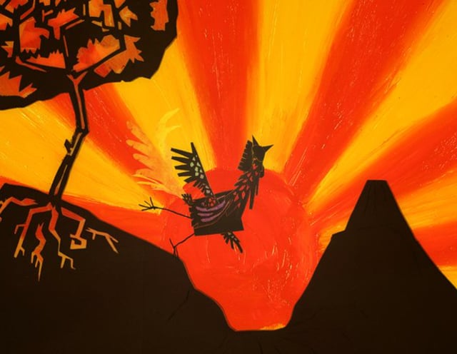 the rooster - cardboard, cut out, paint on glass by eimhin mcnamara