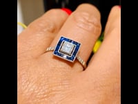 Ring met diamant, saffier en platina 11142-0106