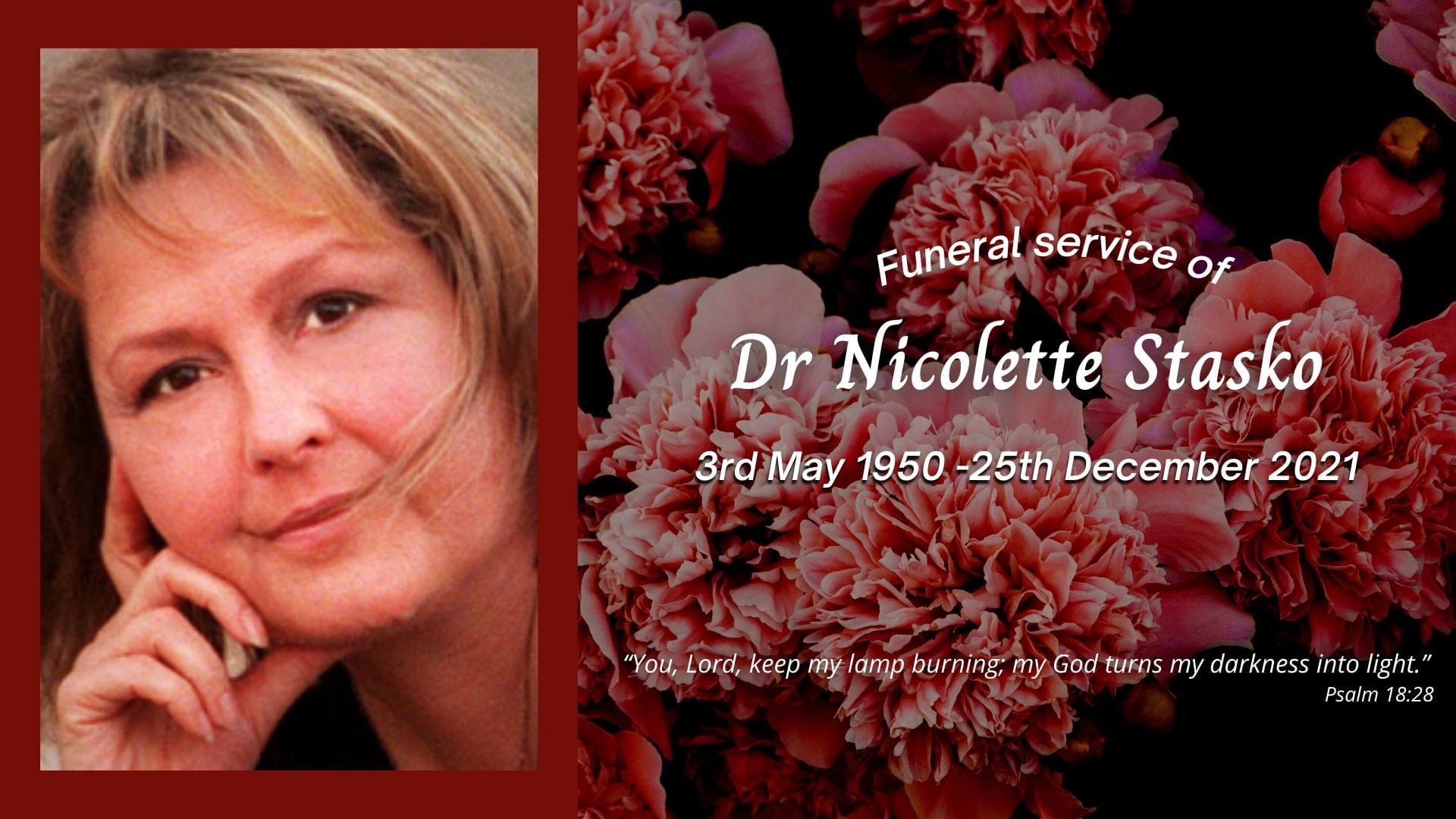 Funeral service of the late Ms Nicolette Stasko