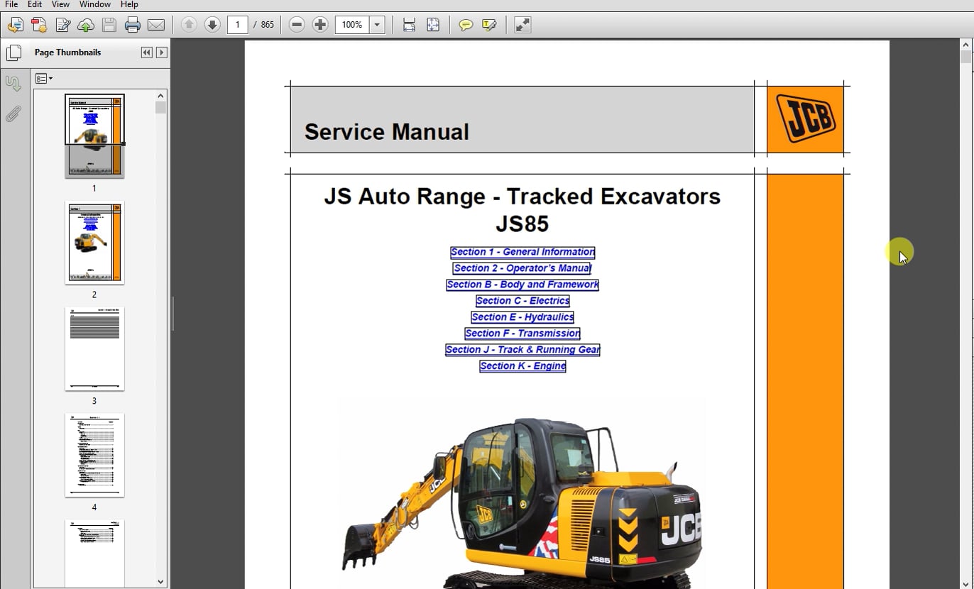 JCB JS85 JS Auto Range Tracked Excavators Service Repair Manual - PDF ...