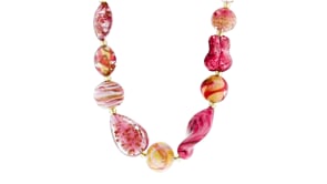 Italian Pink and Gold Murano Glass Bead Necklace in 18kt Gold Over Sterling