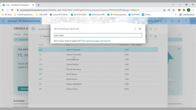 Codi de venedor i informes de comissions