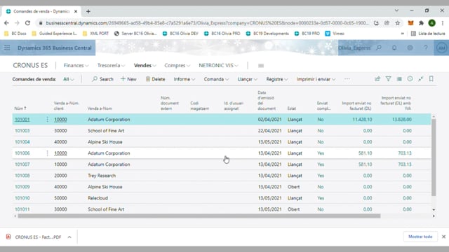 Registrar i enviar comanda de venda