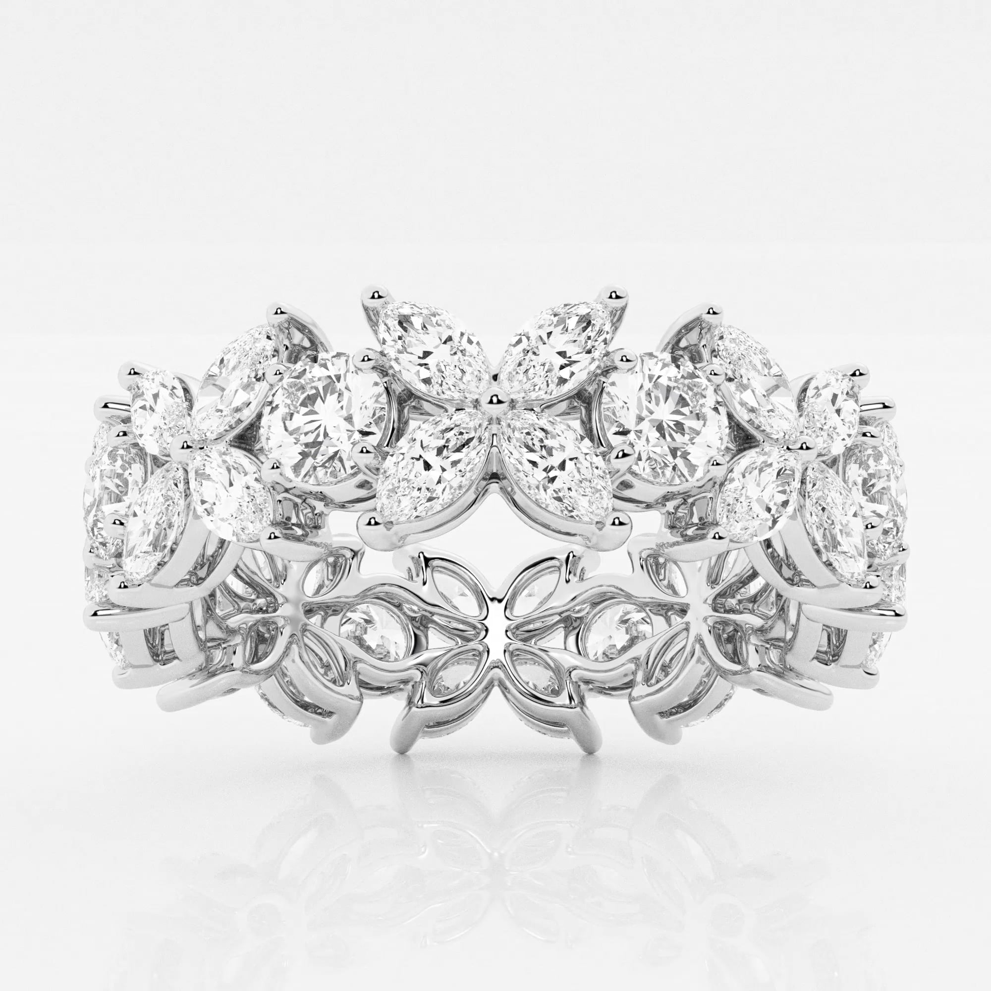 product video for 3 ctw Marquise and Round Lab Grown Diamond Flower Eternity Band - 7.4mm Width
