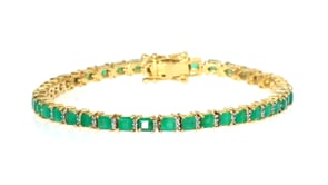6.00 ct. t.w. Emerald and .49 ct. t.w. Diamond Tennis Bracelet in 18kt Gold Over Sterling