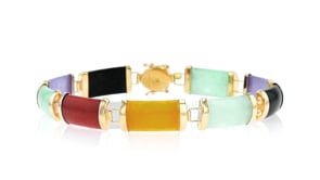 Multicolored Jade Good Fortune Bracelet in 14kt Yellow Gold