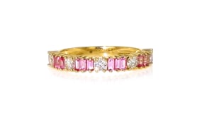 50 ct. t.w. Pink Sapphire and .36 ct. t.w. Diamond Ring in 14kt Yellow Gold