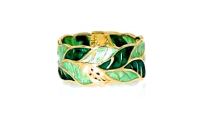 Italian Green Enamel Leaf Ring in 14kt Yellow Gold