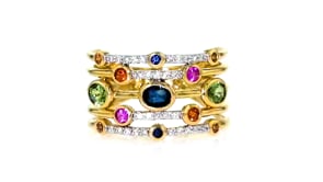 1.10 ct. t.w. Multicolored Sapphire and .12 ct. t.w. Diamond Ring in 14kt Yellow Gold