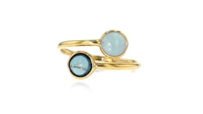 Italian .90 Carat Aquamarine and .90 Carat London Blue Topaz Bypass Ring in 14kt Yellow Gold
