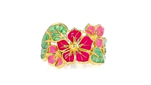 Italian Multicolored Enamel Flower Ring in 14kt Yellow Gold