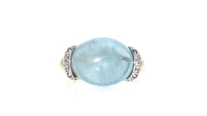 Oval Cabochon Aquamarine Ring with Diamond Accents in 14kt Yellow Gold