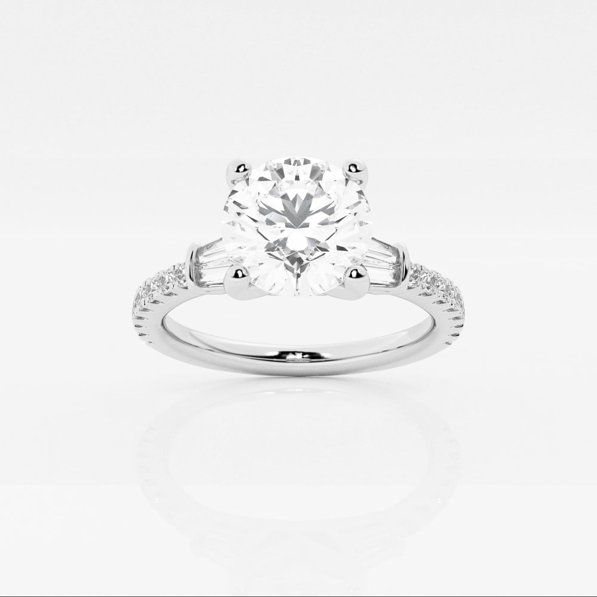 product video for 2 ctw Round Lab Grown Diamond Engagement Ring with Double Baguette Side Accents