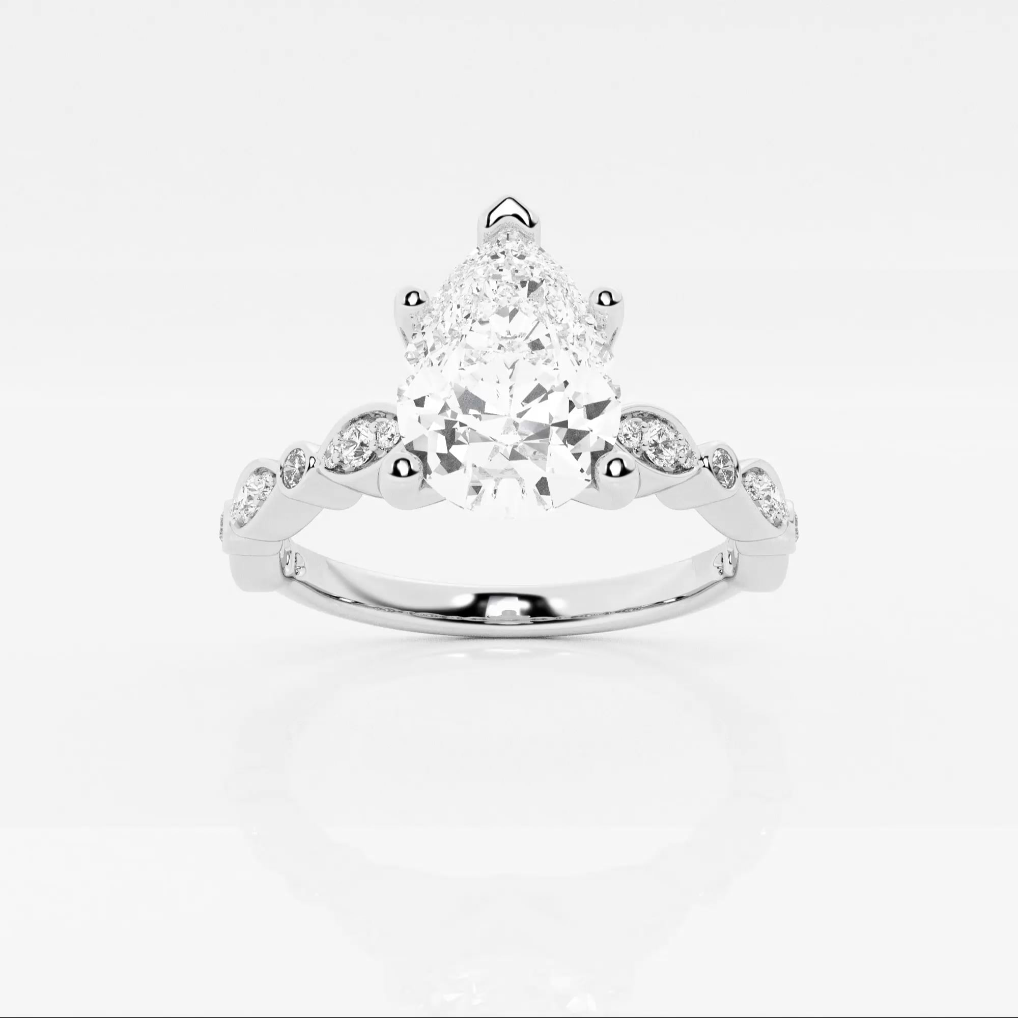 product video for 1 1/5 ctw Pear Lab Grown Diamond Engagement Ring with Marquise Shape Side Accents
