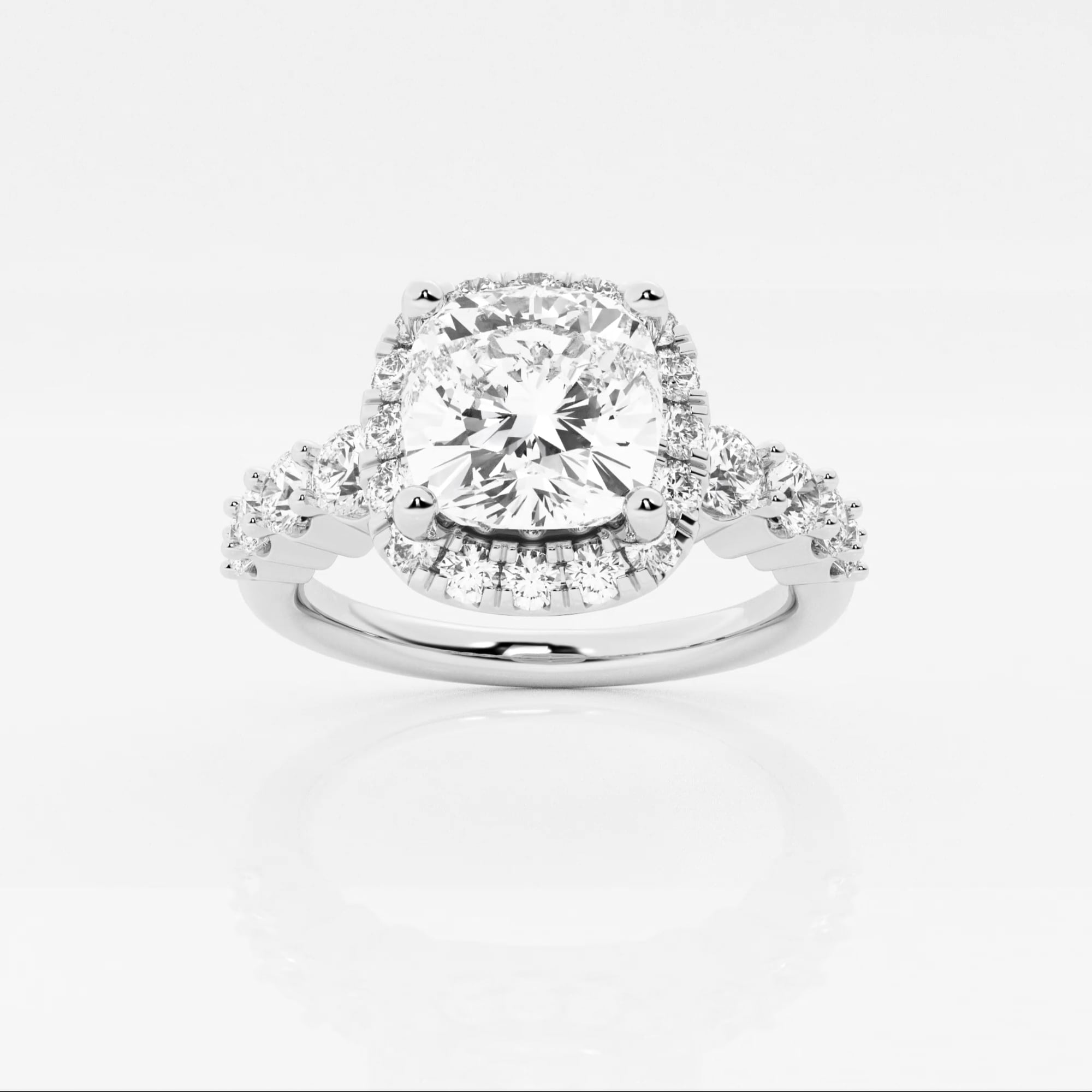 product video for 2 1/4 ctw Cushion Lab Grown Diamond Graduated Halo Engagement Ring