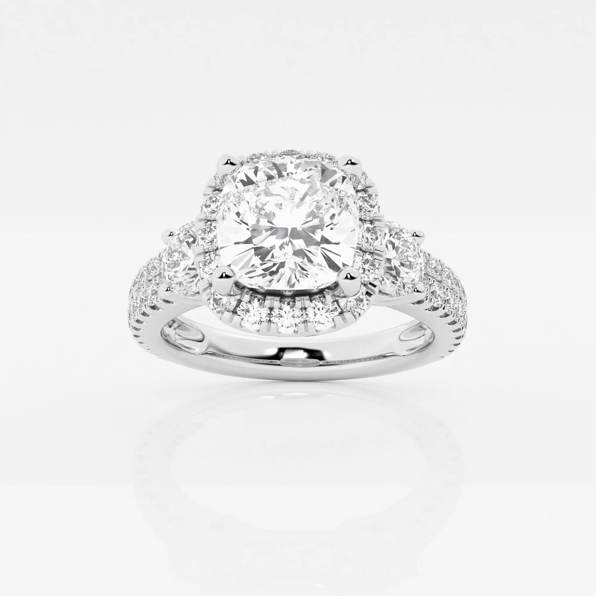 product video for 3 1/4 ctw Cushion Lab Grown Diamond Double Row Side Stones Halo Engagement Ring