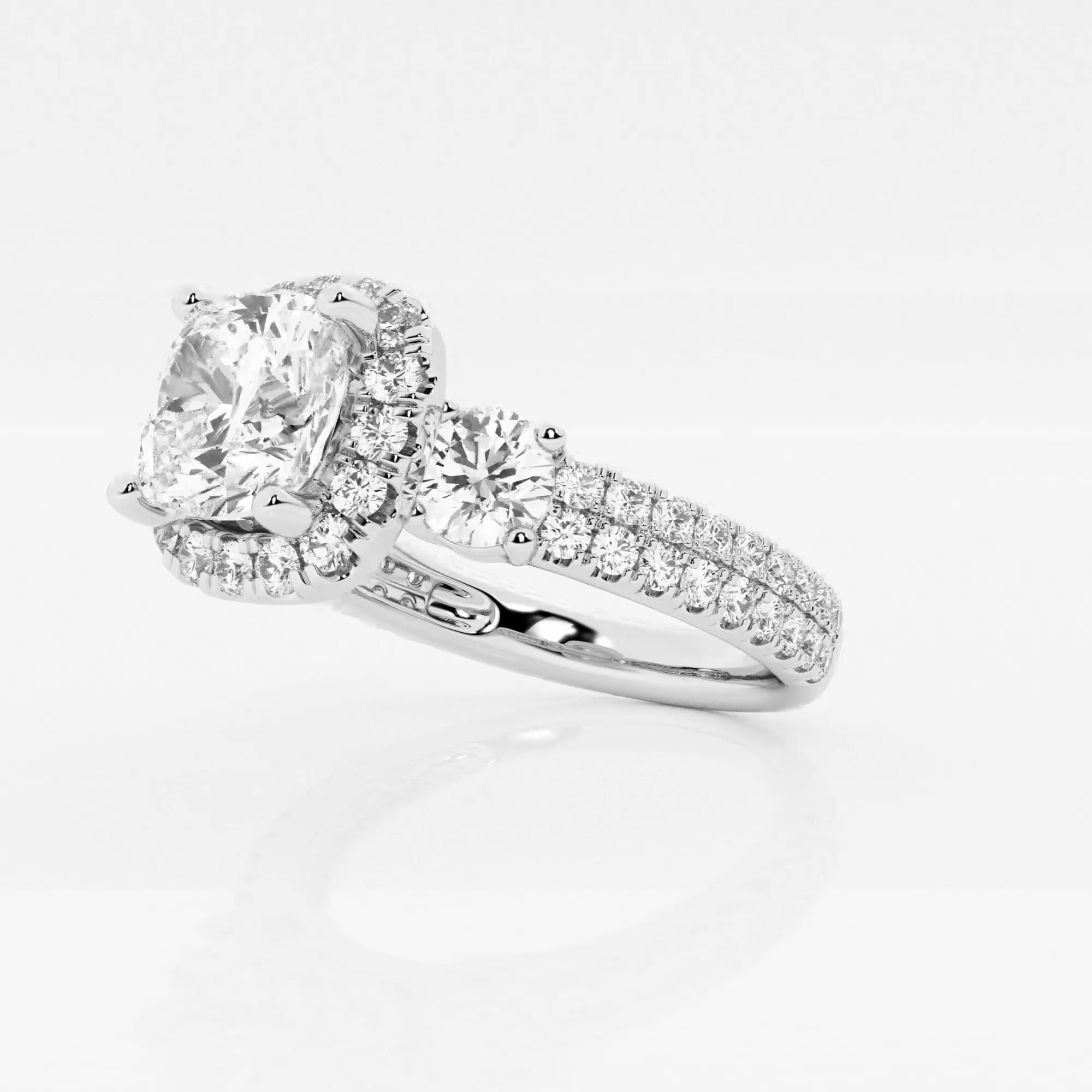 product video for 3 1/4 ctw Cushion Lab Grown Diamond Double Row Side Stones Halo Engagement Ring