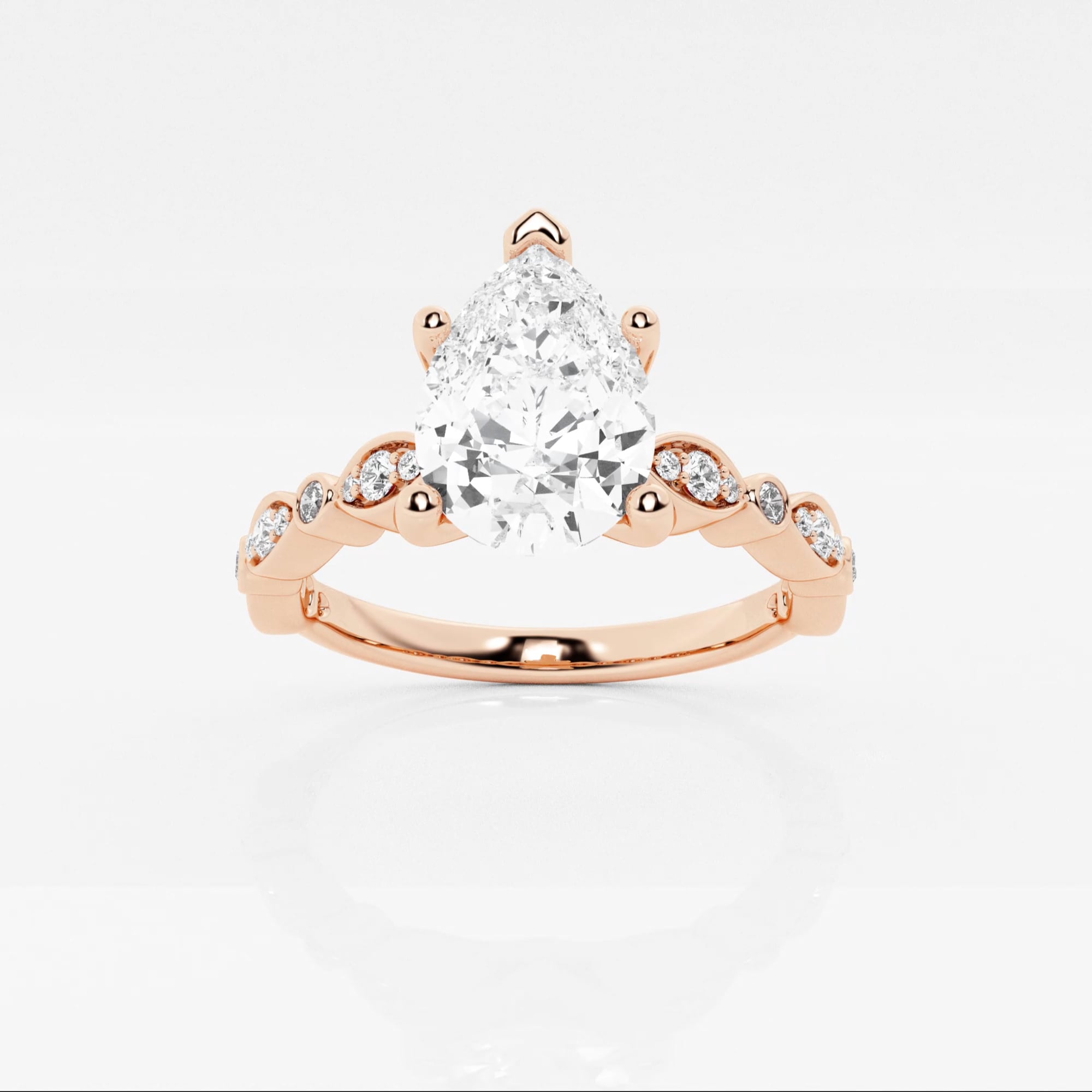 product video for 1 ctw Pear Lab Grown Diamond Engagement Ring with Marquise Shape Side Accents