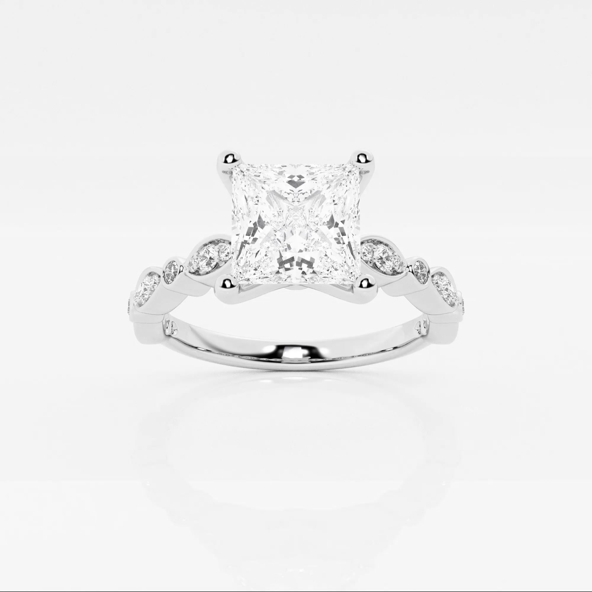 product video for 1 ctw Princess Lab Grown Diamond Engagement Ring with Marquise Shape Side Accents