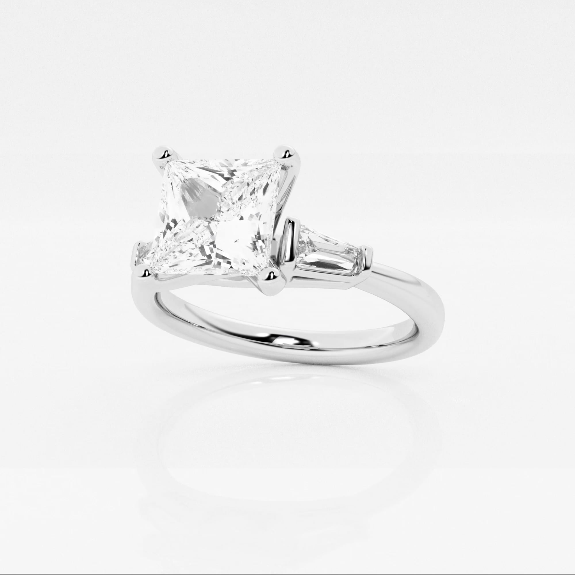 product video for 2 1/4 ctw Princess Lab Grown Diamond Engagement Ring with Tapered Baguette Side Accents