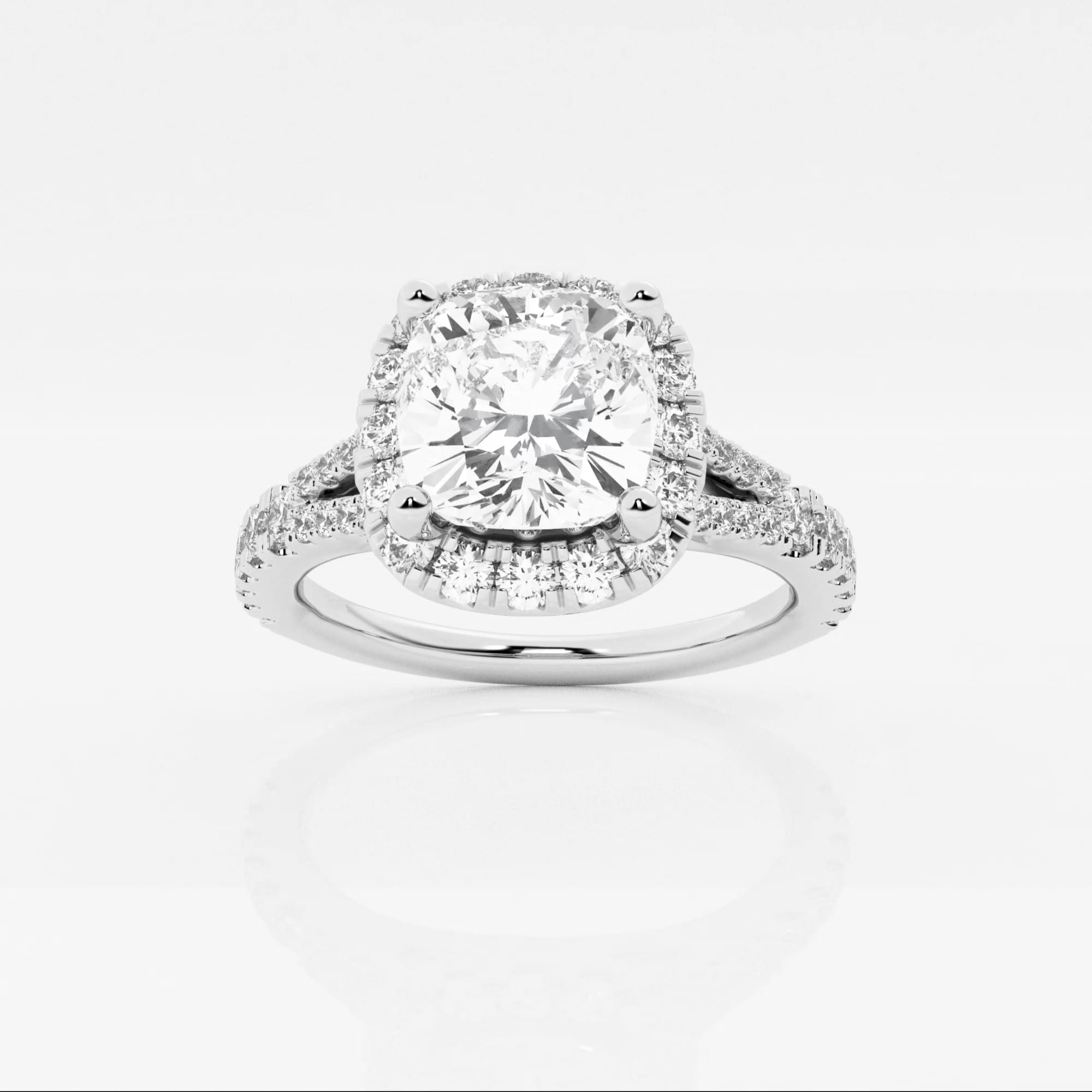 product video for 2 ctw Cushion Lab Grown Diamond Split Shank Halo Engagement Ring