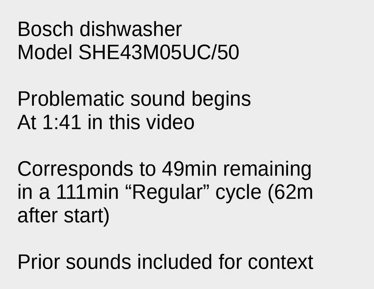 Bosch dishwasher Model SHE43M05UC/50 sound on Vimeo