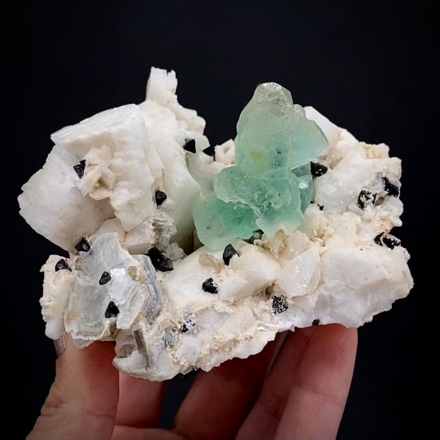 unusual Fluorite With Schorl on Feldspar