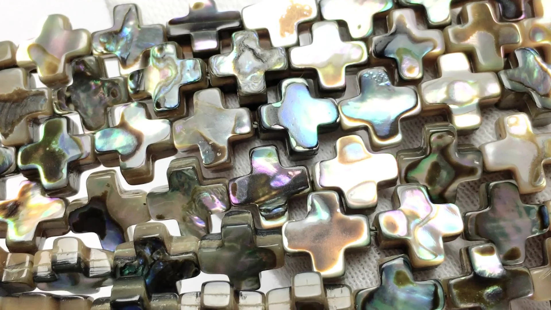 アバロンシェル（鮑） クロス（十字架）8×8×3mm 1連｜天然石ビーズの卸