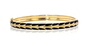 Black Enamel Art Deco-Style Bangle Bracelet in 18kt Gold Over Sterling