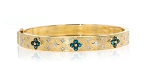 80 ct. t.w. London Blue Topaz Floral Bangle Bracelet with .10 ct. t.w. Diamonds in 18kt Gold Over Sterling