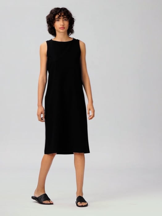 Washable Stretch Crepe Bateau Neck Dress