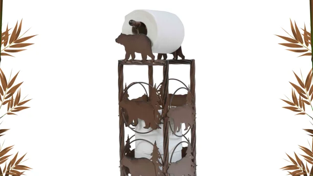 Pine Tree & Bears Toilet Paper Stand, USA Made - Log Cabin Decor, Black Forest Decor DS22419