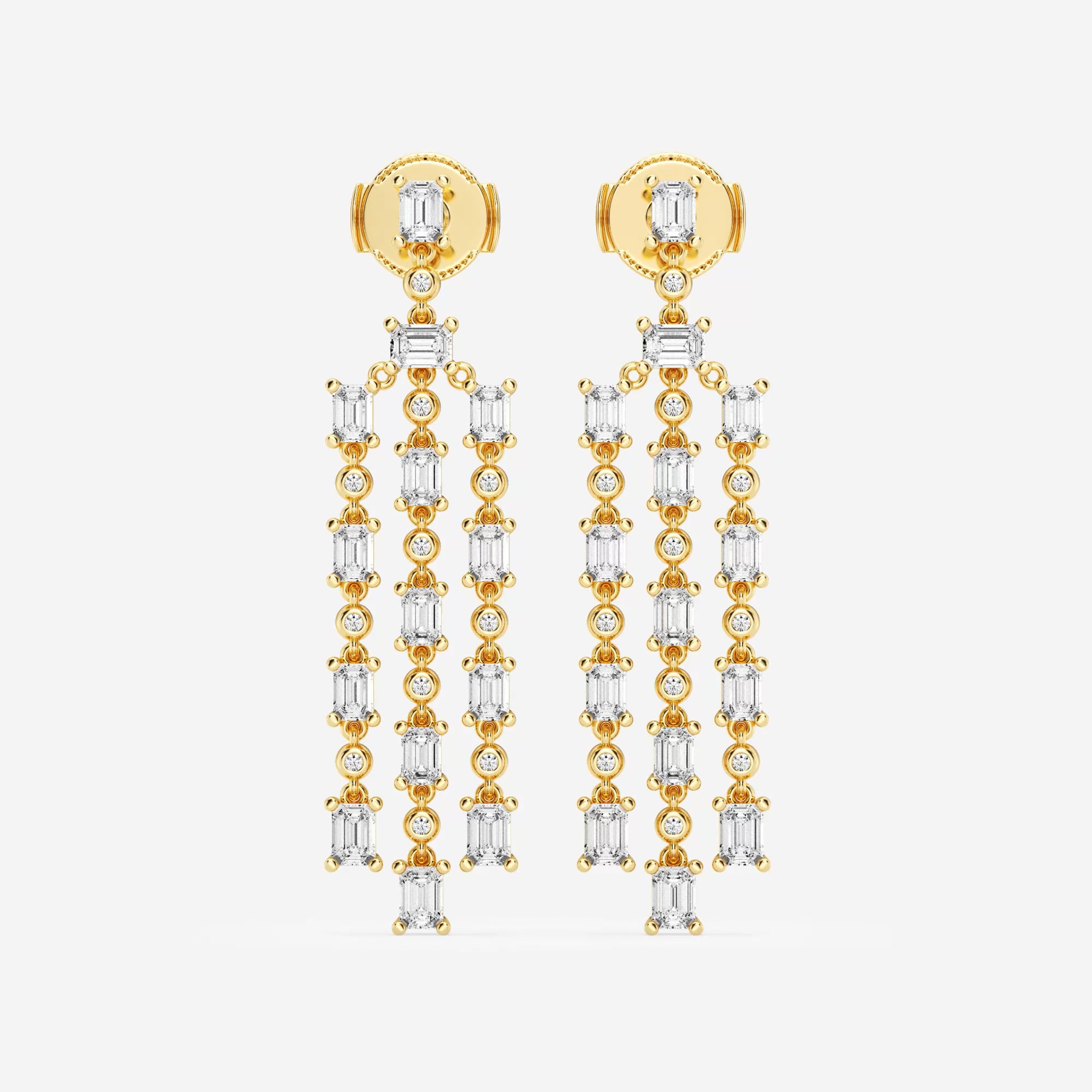 product video for Badgley Mischka 3 7/8 ctw Emerald and Round Lab Grown Diamond Chandelier Dangle Earrings