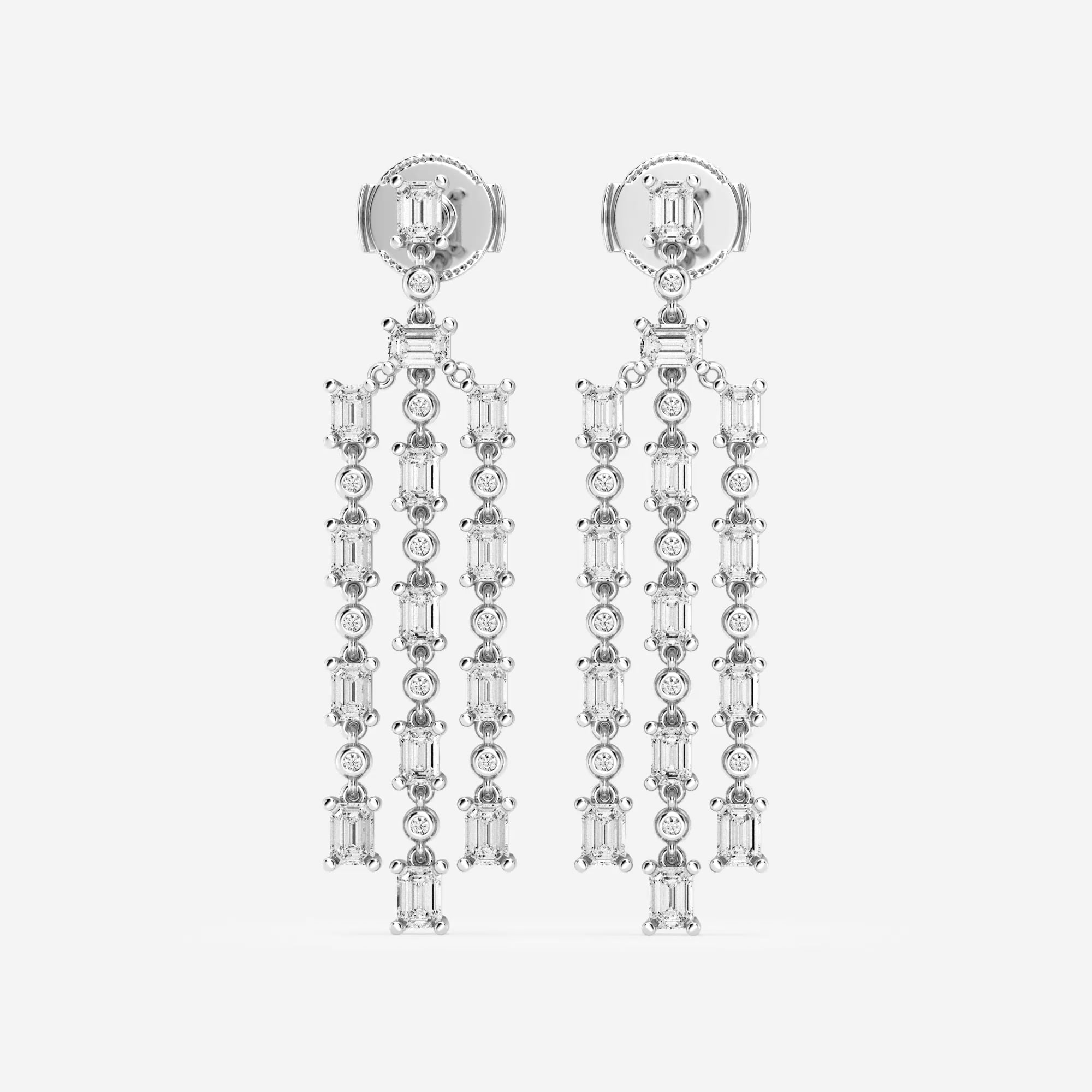 product video for Badgley Mischka 3 7/8 ctw Emerald and Round Lab Grown Diamond Chandelier Dangle Earrings