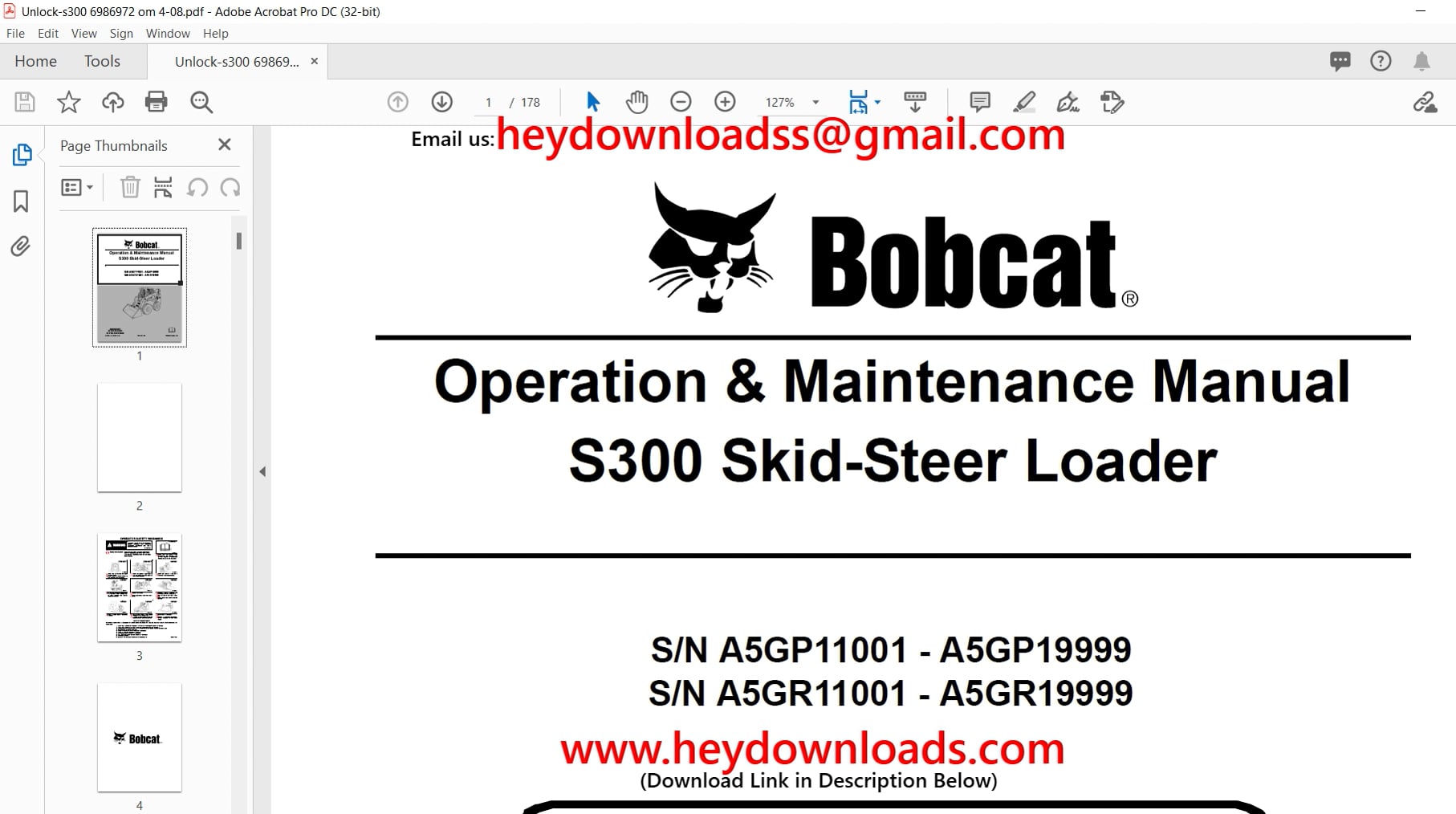 Bobcat S300 Skid-Steer Loader Operation & Maintenance Manual - PDF DOWNLOAD  on Vimeo