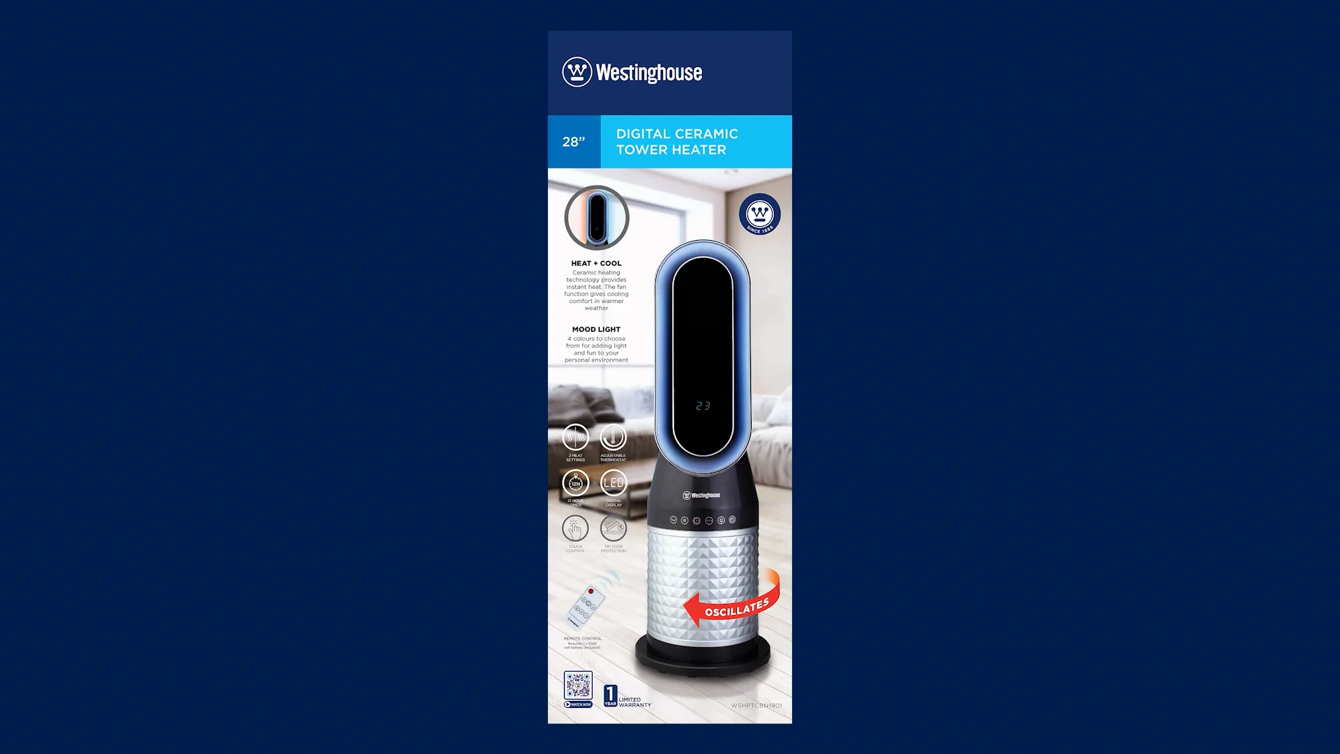 Westinghouse 28 Digital Ceramic Tower Heater WSHPTCBN1901 on Vimeo