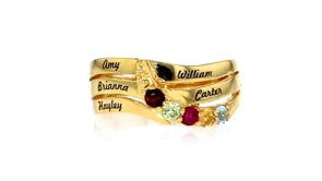 Personalized Birthstone and Name Three-Row Ring in 14kt Gold