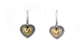 Sterling Silver Bali-Style Heart Drop Earrings with 18kt Yellow Gold