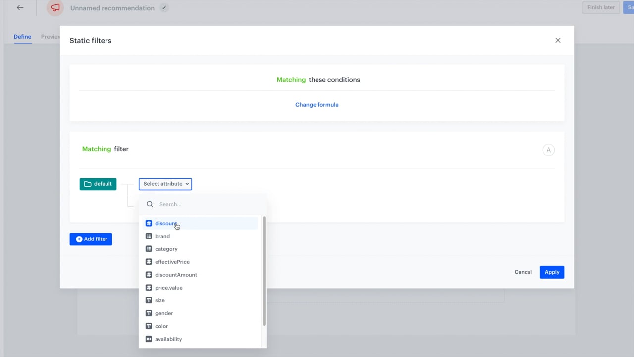 Recommendation filters: Display items with a greater discount than the currently viewed item