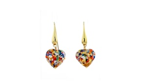 Italian Multicolored Murano Glass Heart Drop Earrings in 18kt Gold Over Sterling