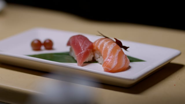 Sushi hand roll and nigiri platting at gourmet japanese restaurant. 