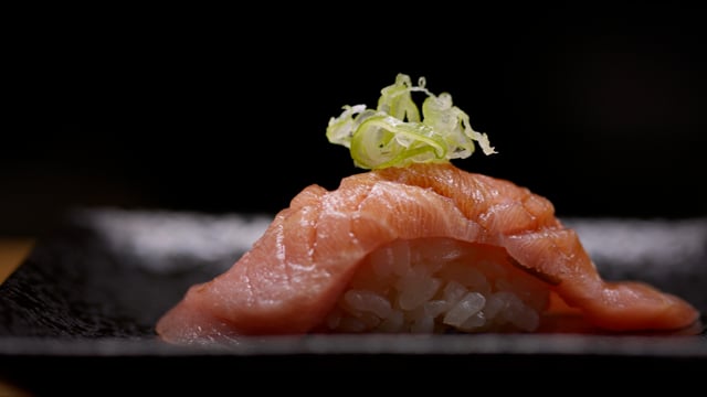 Tuna toro. Omakase sushi. Authentic Japanese sushi is prepared by an expert chef.